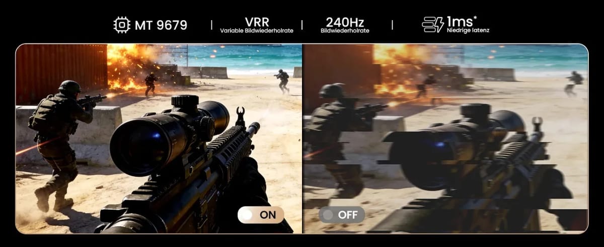 Shooter-Spielszene mit VRR und 240 Hz auf dem Beamer