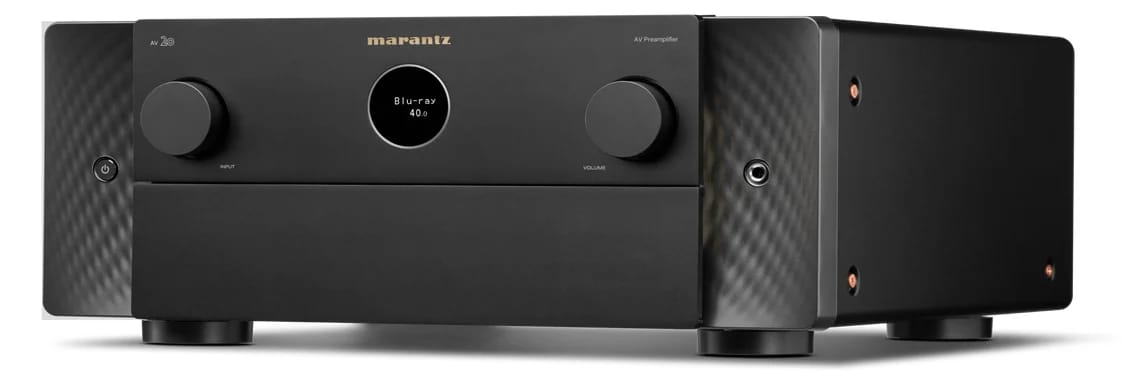 Marantz AV 20 AV-Vorverstärker in Schwarz, schräg von rechts vorn