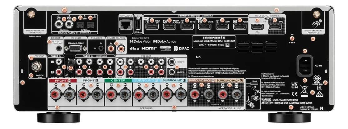 Rückseite des Marantz CINEMA 60 DAB SERIE 2 mit der Antennenbuchse für DAB und UKW