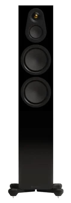 Monitor Audio Silver 300 8G in Schwarz Hochglanz, Frontansicht ohne Abdeckung