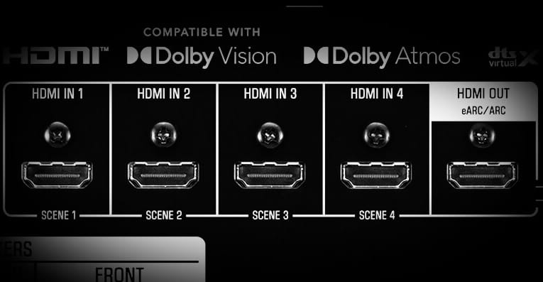 HDMI-Anschlüsse eines Beamers mit Dolby-Unterstützung.