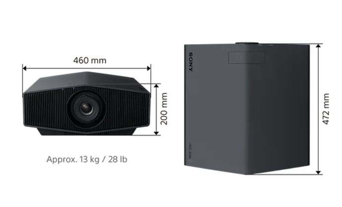 Abmessungen des Sony VPL-XW5100ES: 460 x 200 x 472 mm