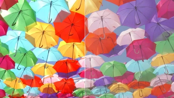 Bunte Regenschirme als Beispiel für XR Triluminos Pro