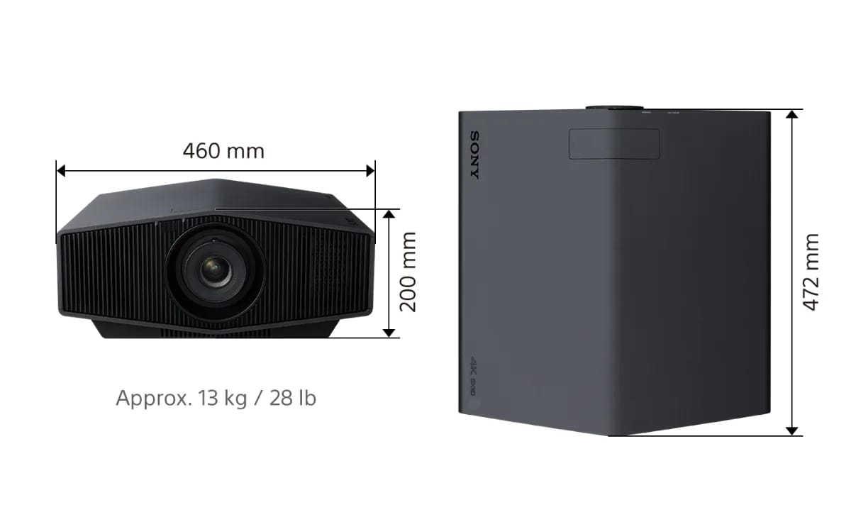 Abmessungen des Sony VPL-XW5000ES: 460 x 200 x 472 mm