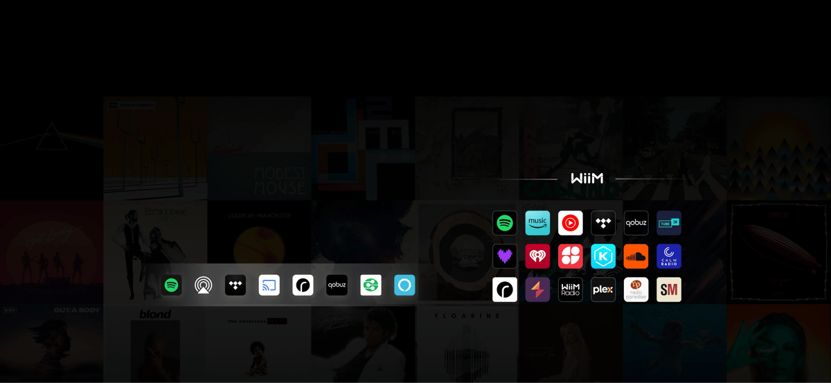 Musik-Streaming-Dienste und Albumcover auf Beamer.