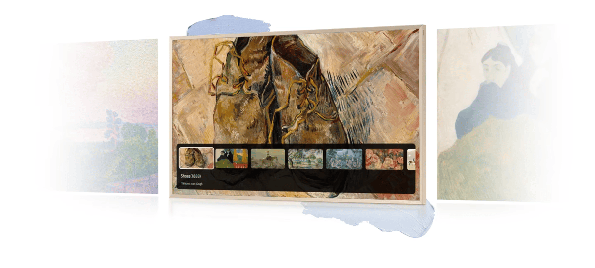 Digitale Kunstgalerie auf einem Beamer angezeigt.