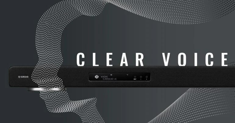 Soundbar mit dem Schriftzug Clear Voice
