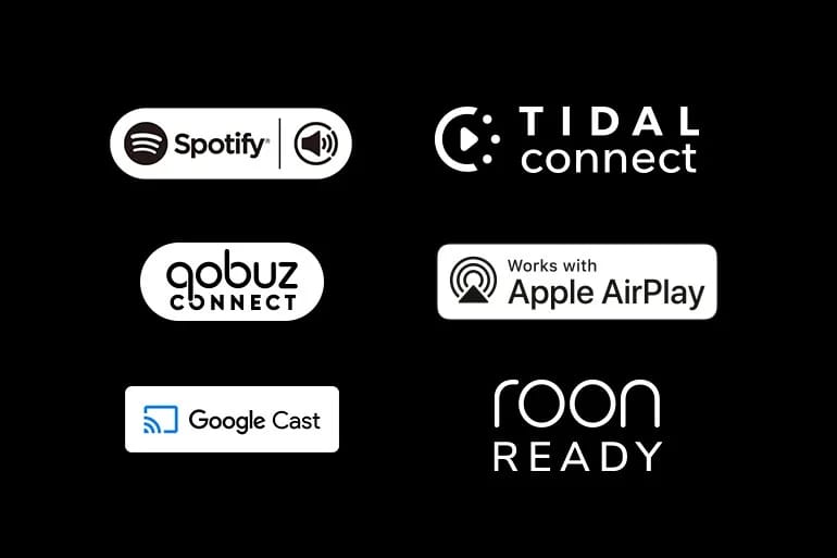 Unterstützte Dienste: Spotify, TIDAL, Qobuz, AirPlay, Google Cast und Roon