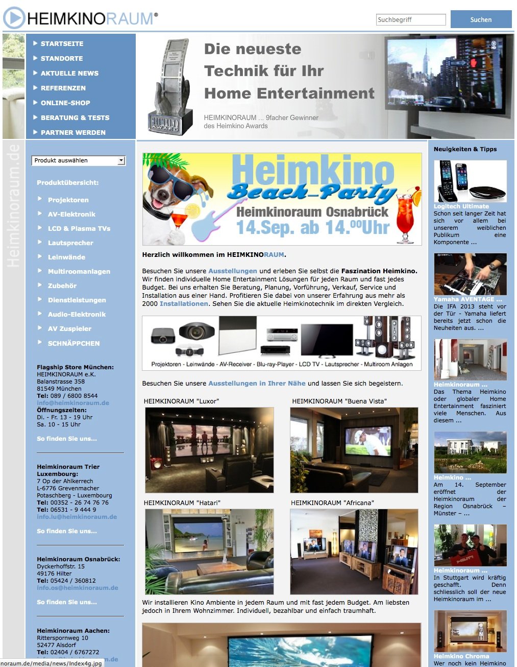 Heimkinoraum Webseite