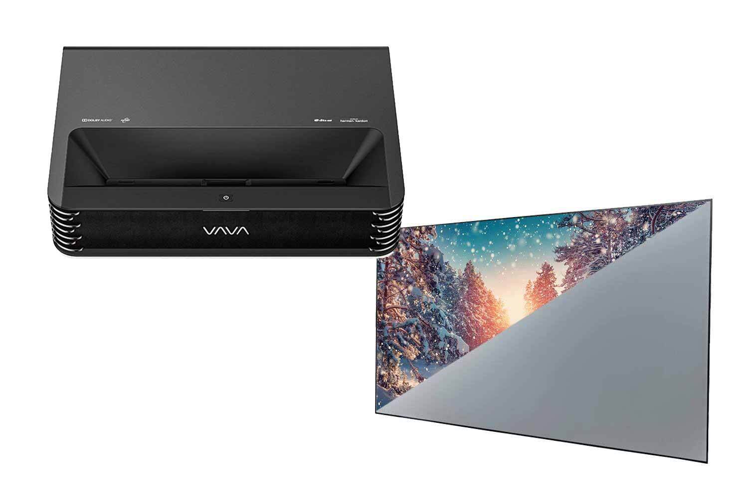 VAVA Chroma 4K UHD RGB Laser TV Beamer - HEIMKINORAUM Edition mit VAVA CLR Leinwand 120 Zoll