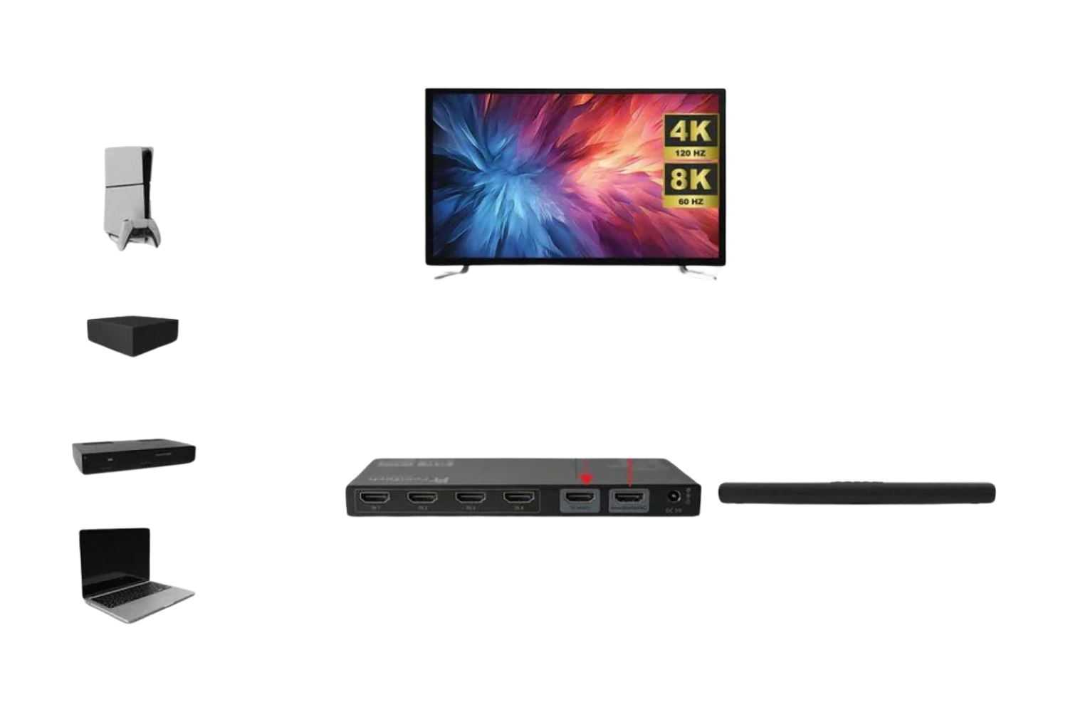 B-Ware: FeinTech AX340 HDMI 2.1 eARC Pass Switch 4 in 1 Out für Soundbars  