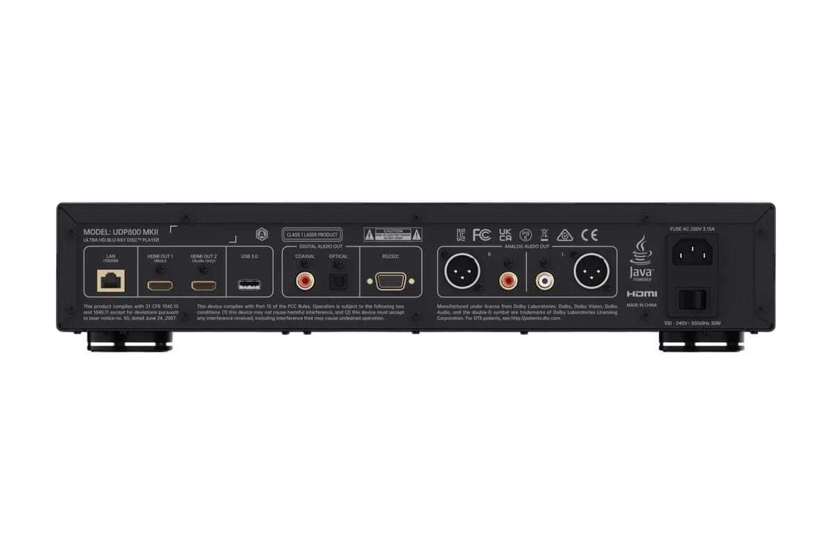 Rückseite des Magnetar UDP800 MKII mit HDMI-, XLR- und Cinch-Anschlüssen