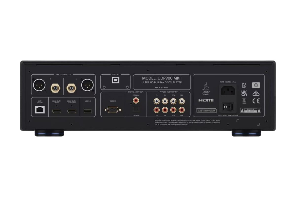 Rückseite des Magnetar UDP900 MKII mit Analog-, Digital- und HDMI-Anschlüssen