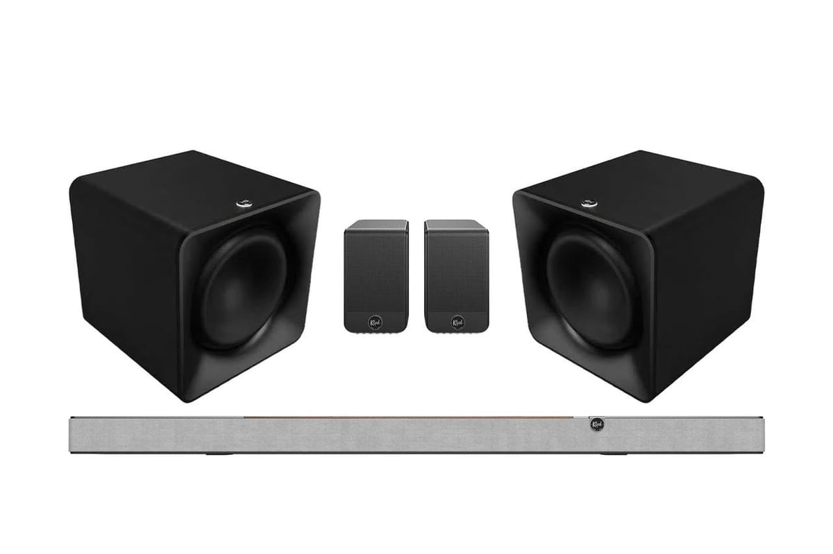 Set: Klipsch Flexus Core 300 Soundbar walnuss mit Surr 200 Surroundspeaker & 2 x Sub 200 Subwoofer