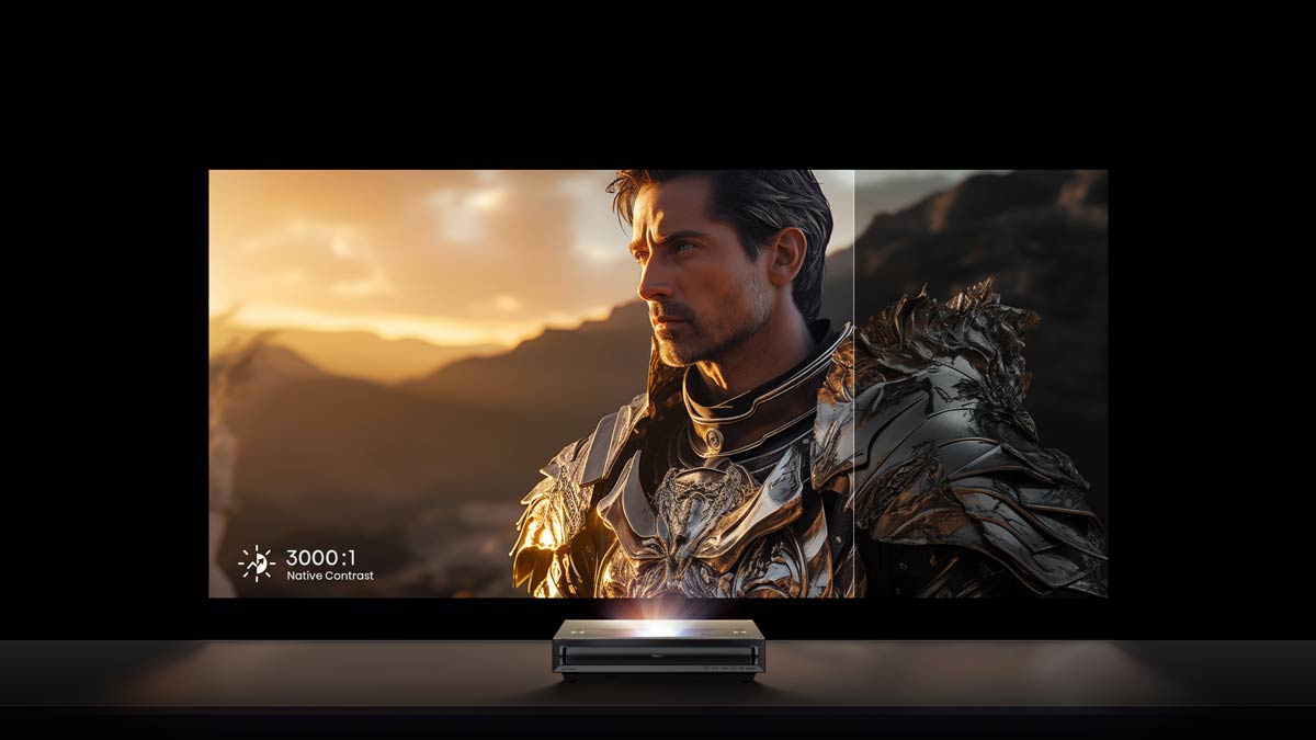 Beamer projiziert Bild mit hohem Kontrast.